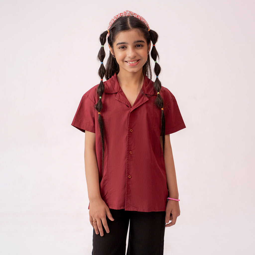 Girls maroon resort collar half sleeve shirt BTW-0003