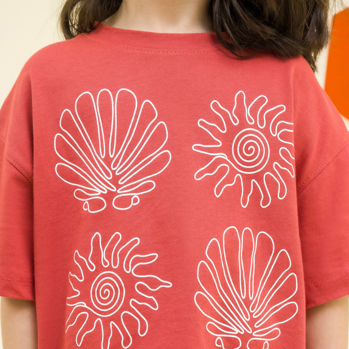 girls raspberry seashell print oversized tee - GTK0008