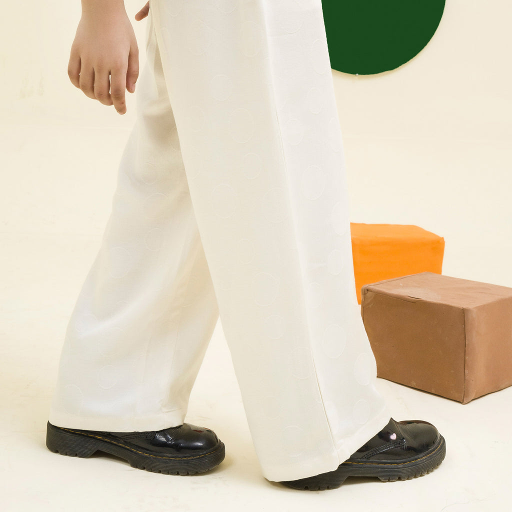 girls white jacquard wide leg pants - GBW0017