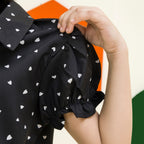 girls black heart print flowy top - GTW0016