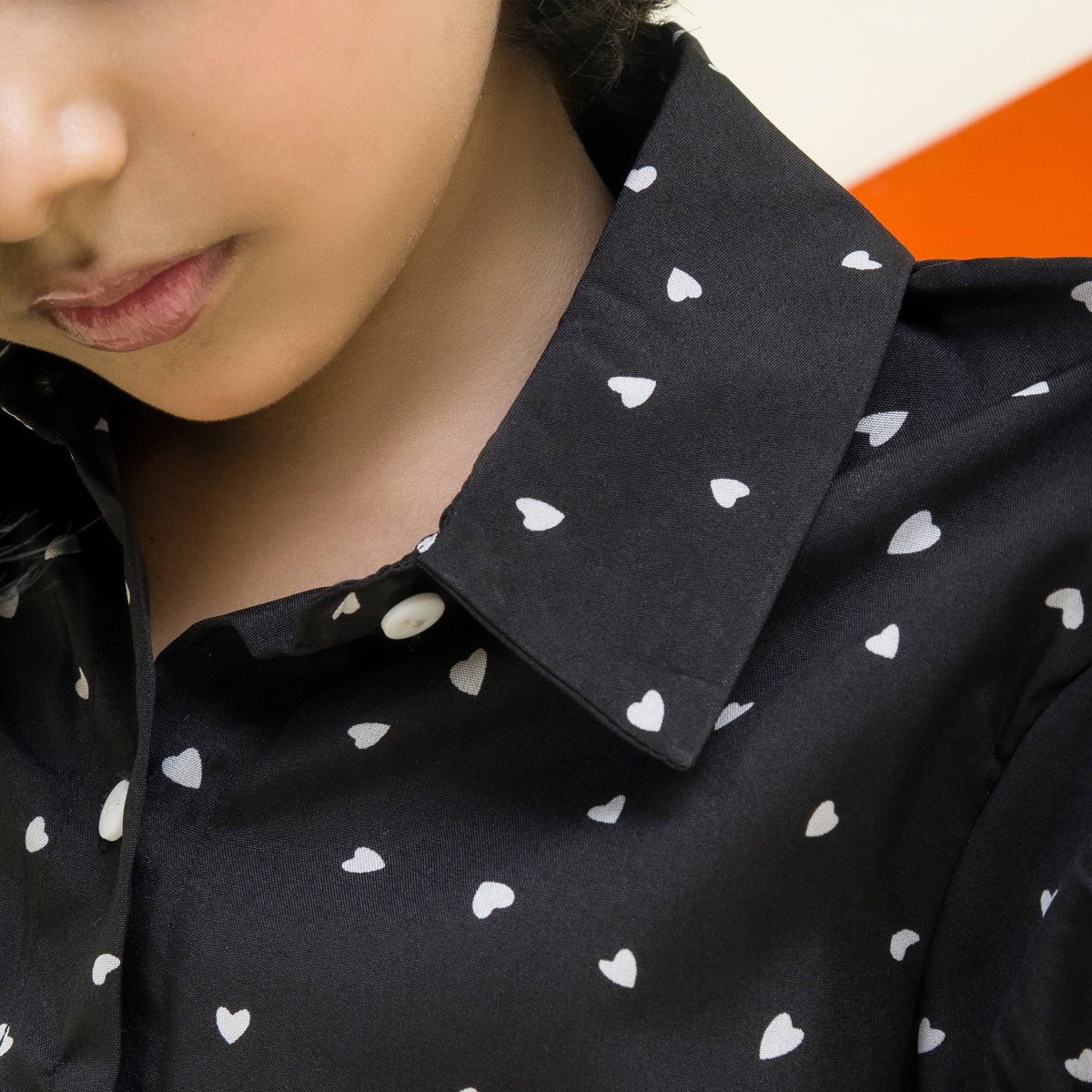 girls black heart print flowy top - GTW0016