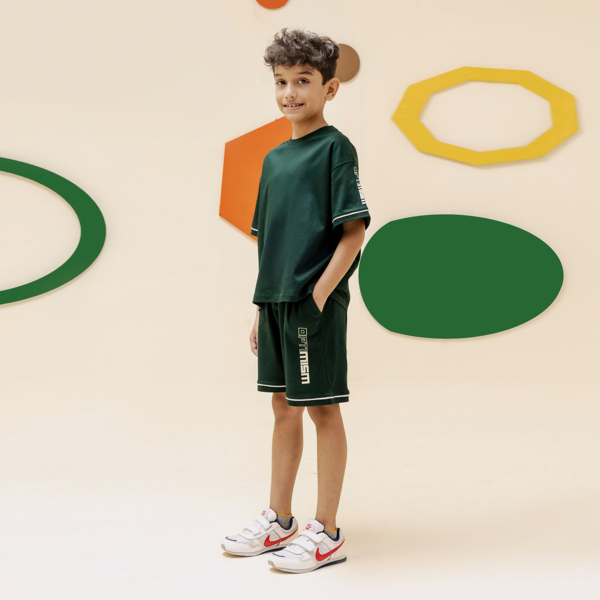 Boys green minimalist oversized co ord set - BSK0001