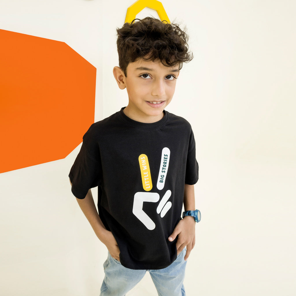 boys black graphic oversized tee - BTK0017
