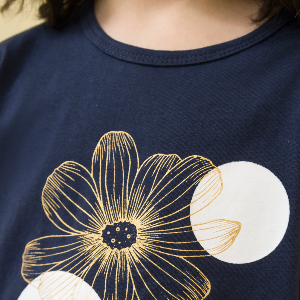 girls navy blue golden foil boxy top - GTK0006