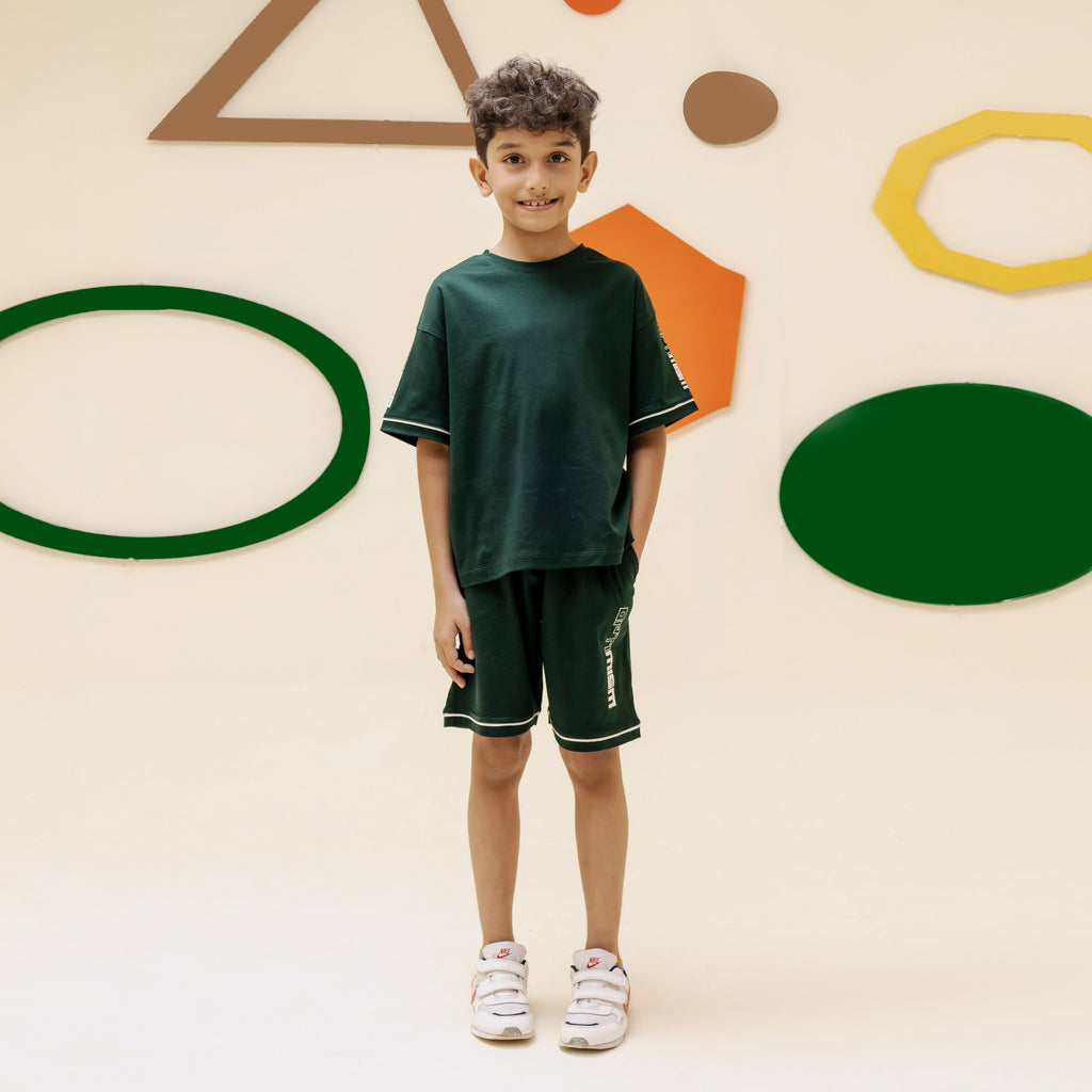 Boys green minimalist oversized co ord set - BSK0001