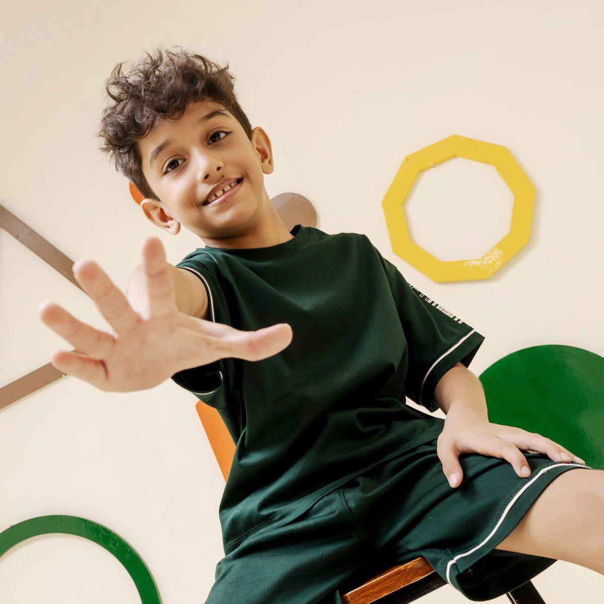 Boys green minimalist oversized co ord set - BSK0001
