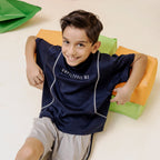 Boys blue grey statement oversized co ord set - BSK0002