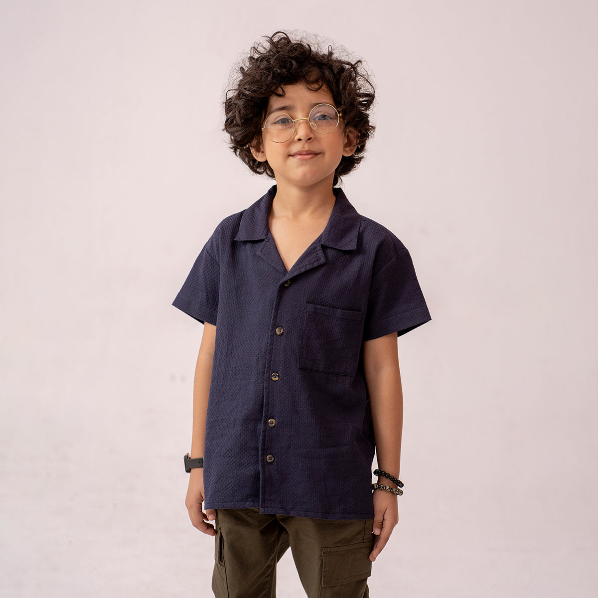 Boys navy resort collar half sleeve shirt BTW-0008