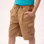 Boys twill cargo shorts Tan BBT-0002