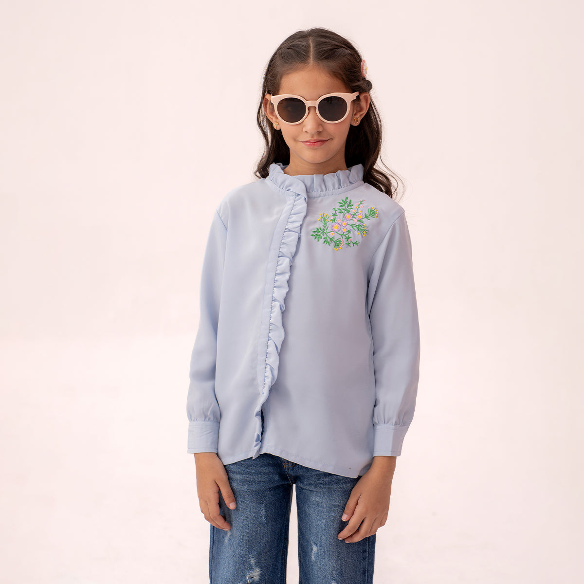 Girls blue button down shirt GTW-0004