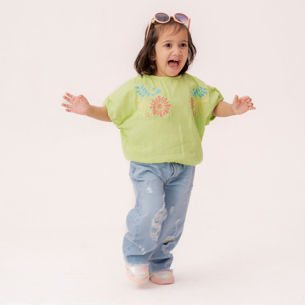 Girls green woven top GTW-0002