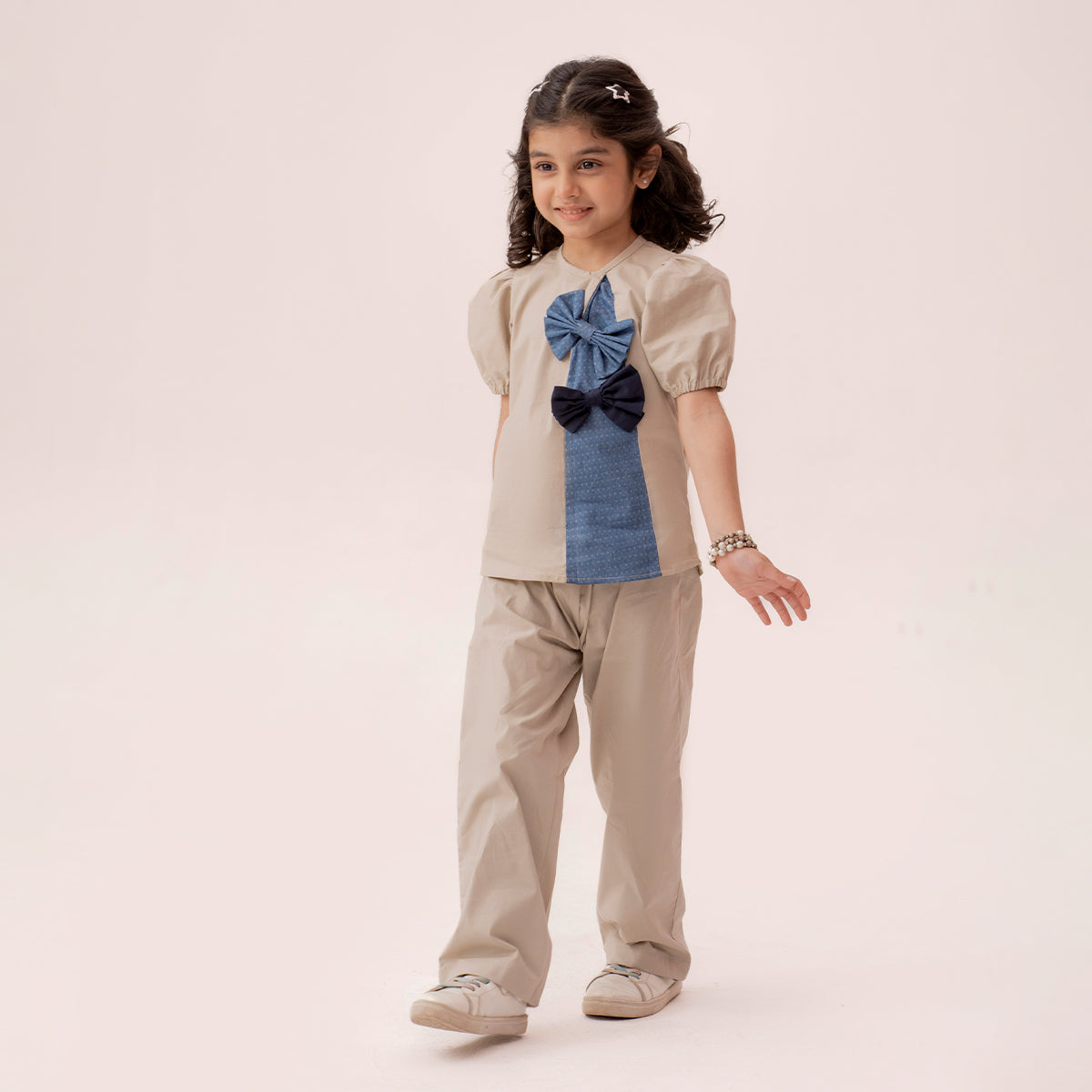Girls beige blue co-ord set GTW-0006