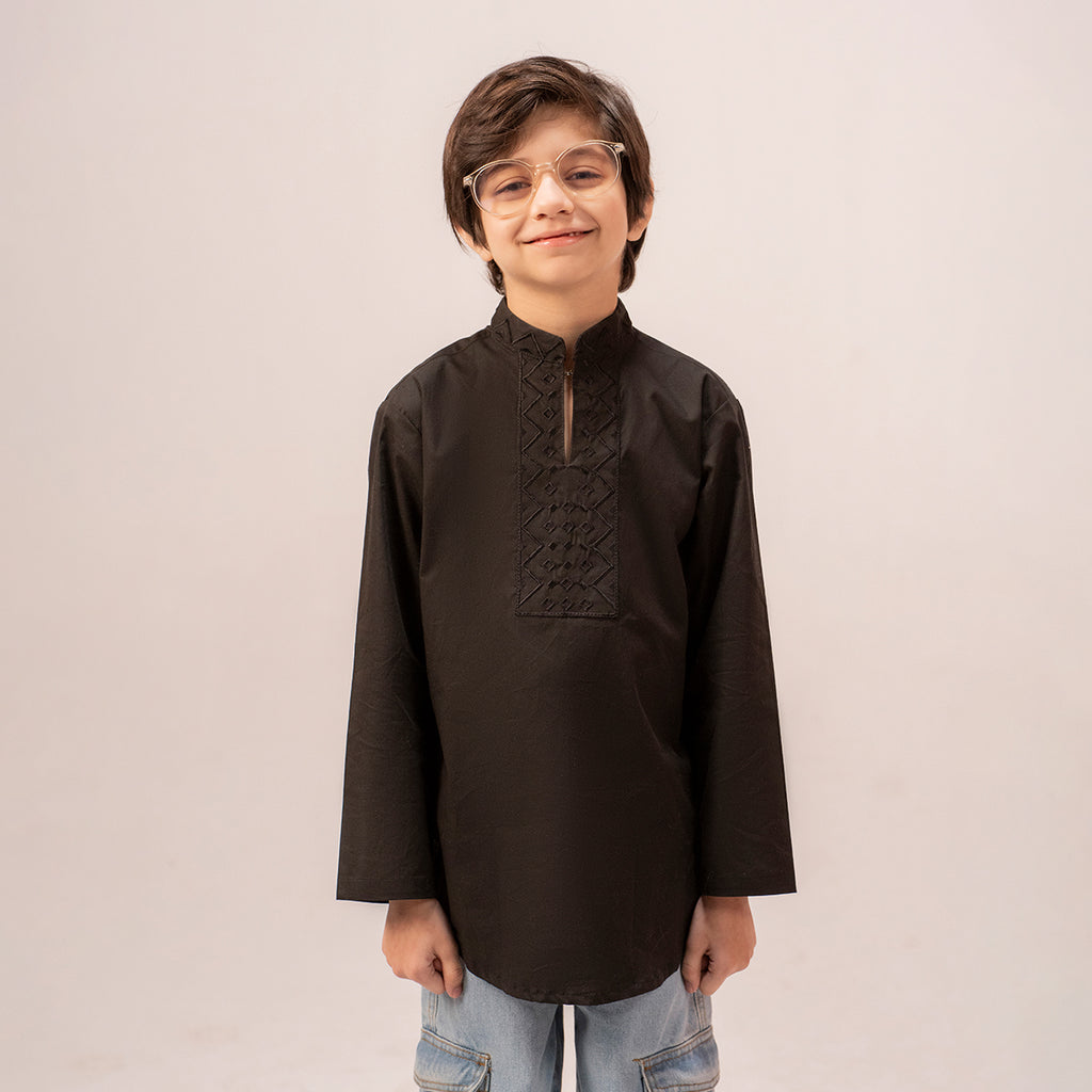 Boys black band collar full sleeve shirt BTW-0006