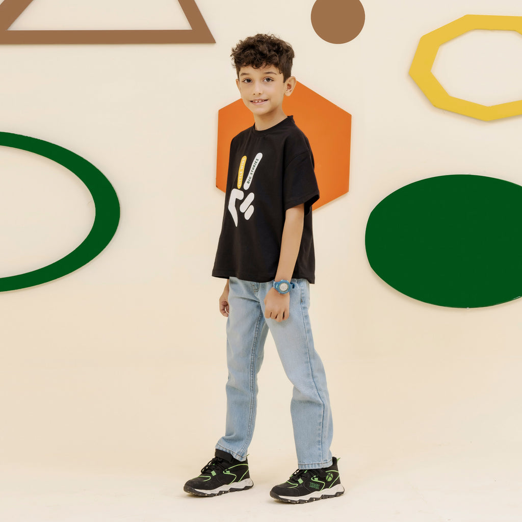 Boys black graphic oversized tee - BTK0017