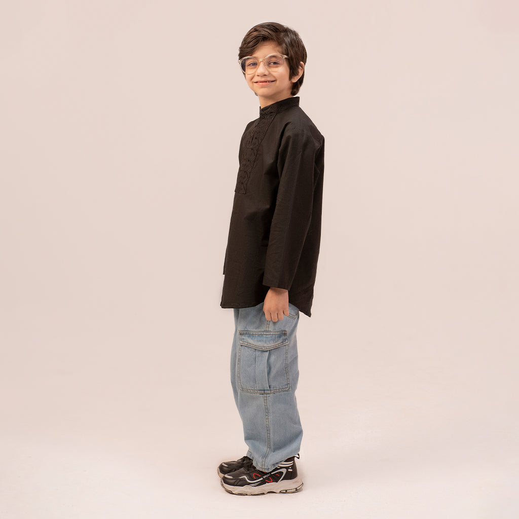 Boys black band collar full sleeve shirt BTW-0006