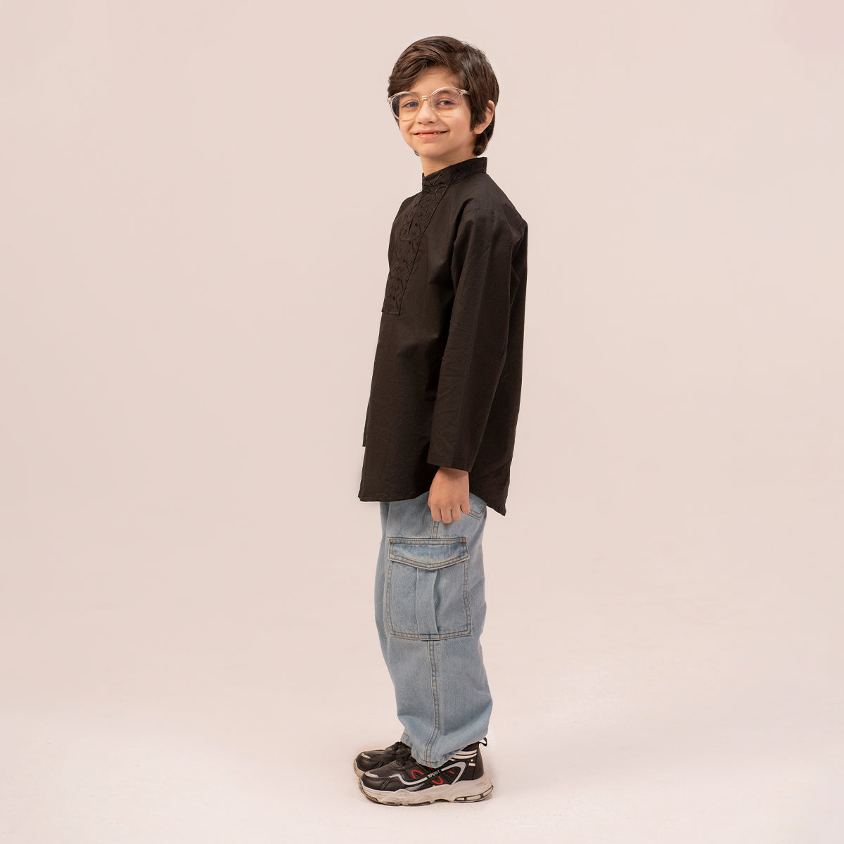 Boys black band collar full sleeve shirt BTW-0006