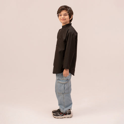 Boys black band collar full sleeve shirt BTW-0006