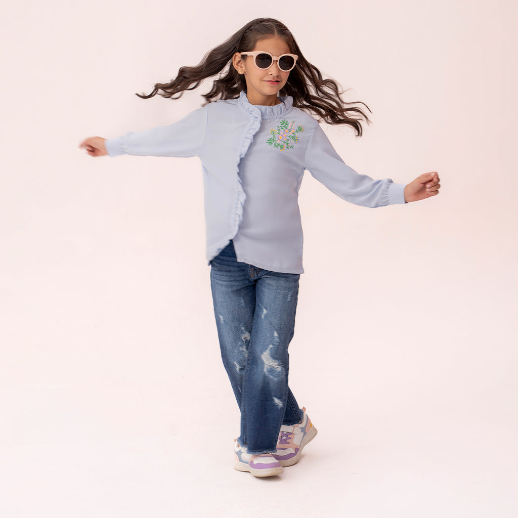 Girls blue button down shirt GTW-0004