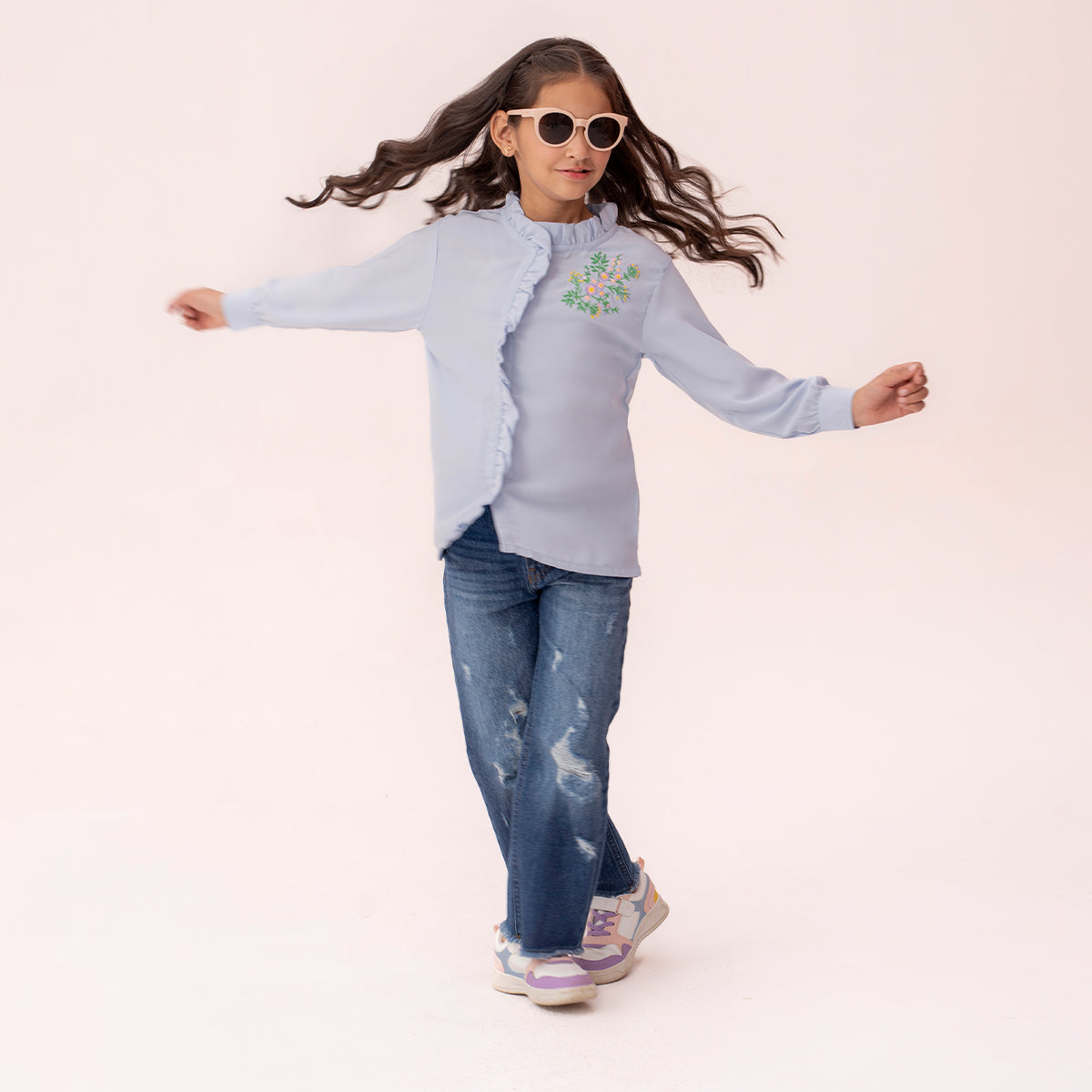 Girls blue button down shirt GTW-0004