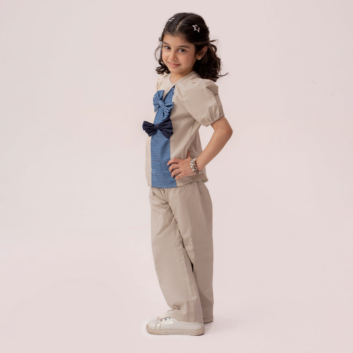 Girls beige blue co-ord set GTW-0006