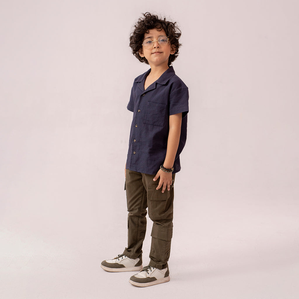 Boys navy resort collar half sleeve shirt BTW-0008