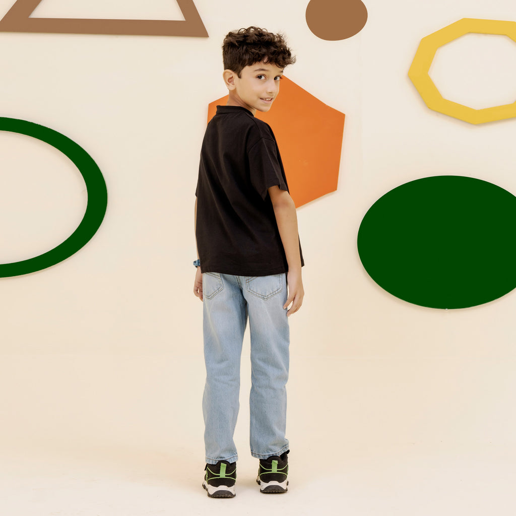 Boys black graphic oversized tee - BTK0017