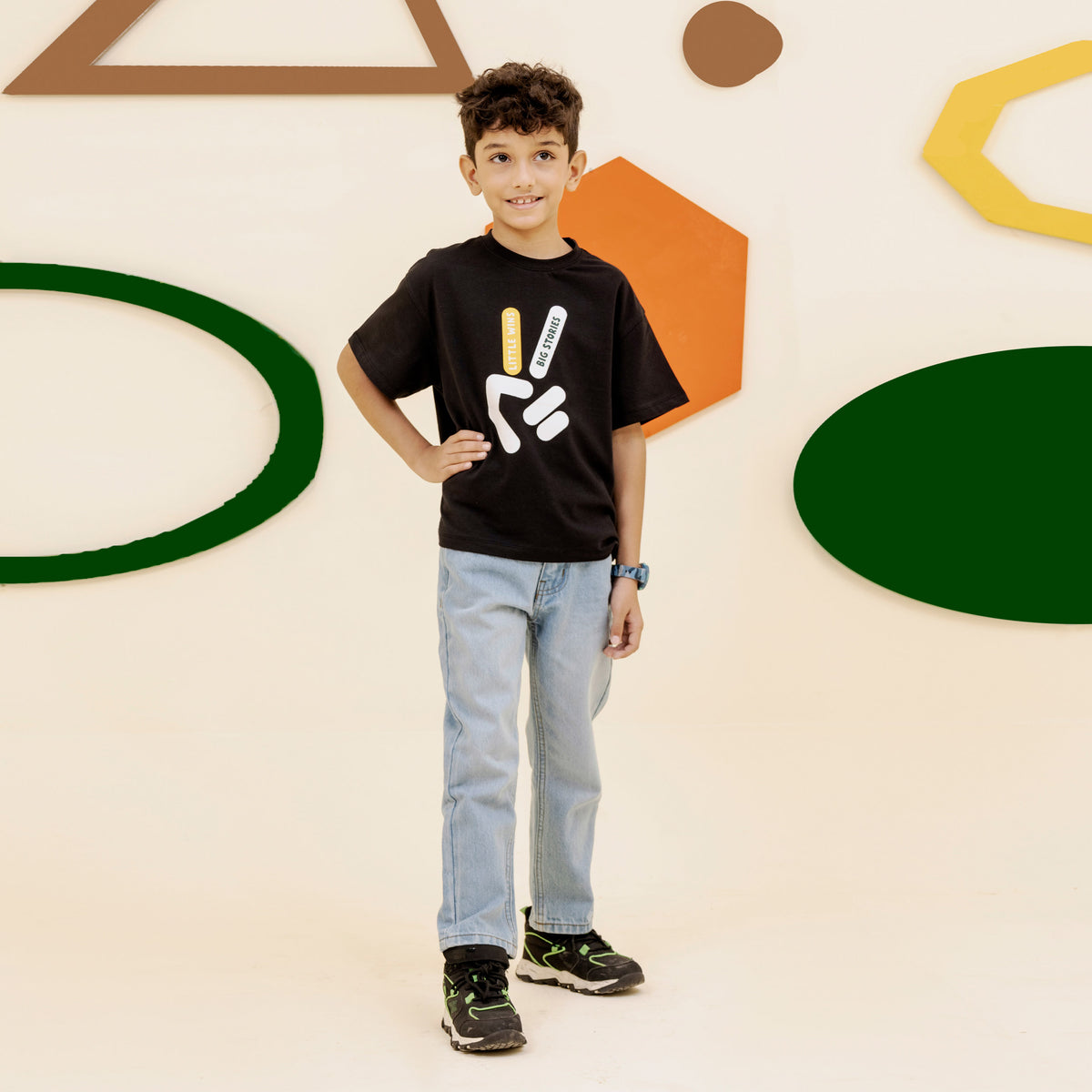 Boys black graphic oversized tee - BTK0017