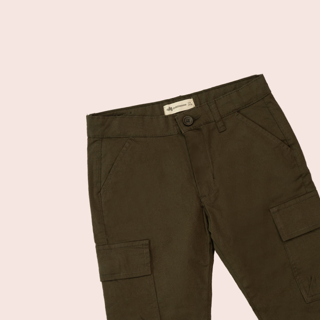 Boys twill cargo pants Olive BBT-0003