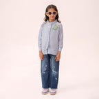 Girls blue button down shirt GTW-0004