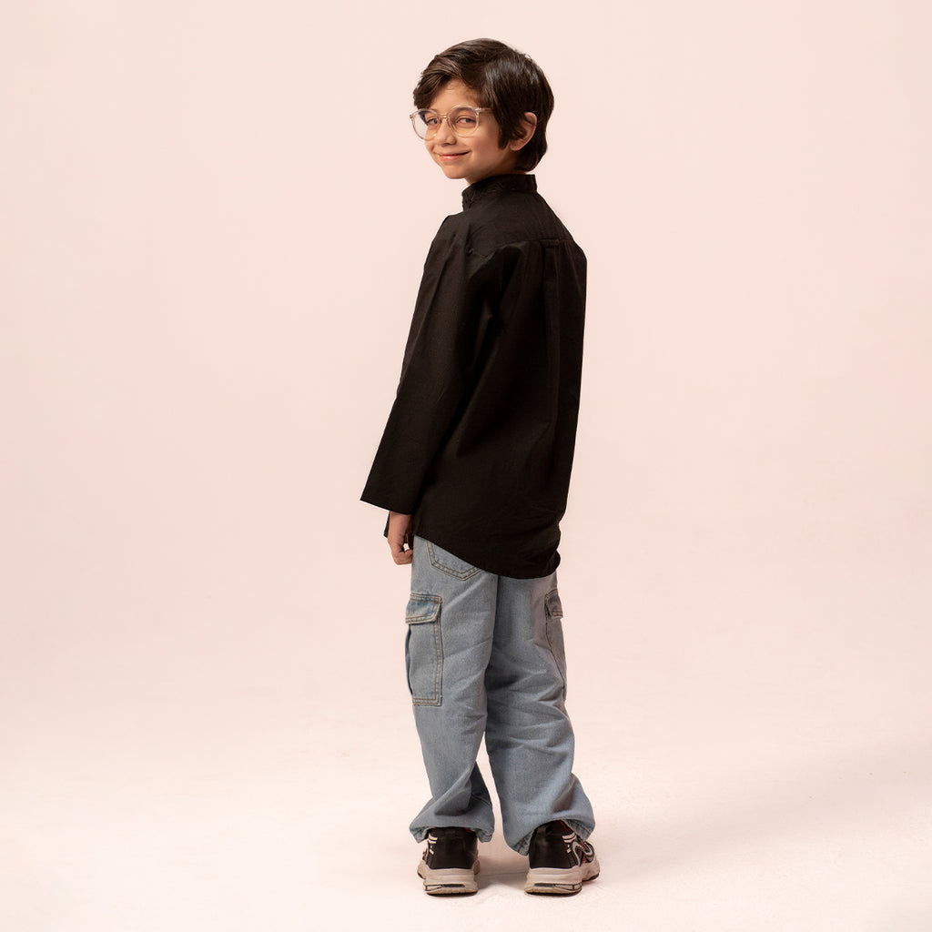 Boys black band collar full sleeve shirt BTW-0006