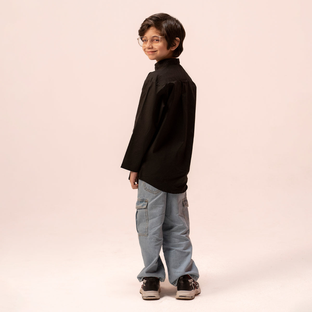 Boys black band collar full sleeve shirt BTW-0006