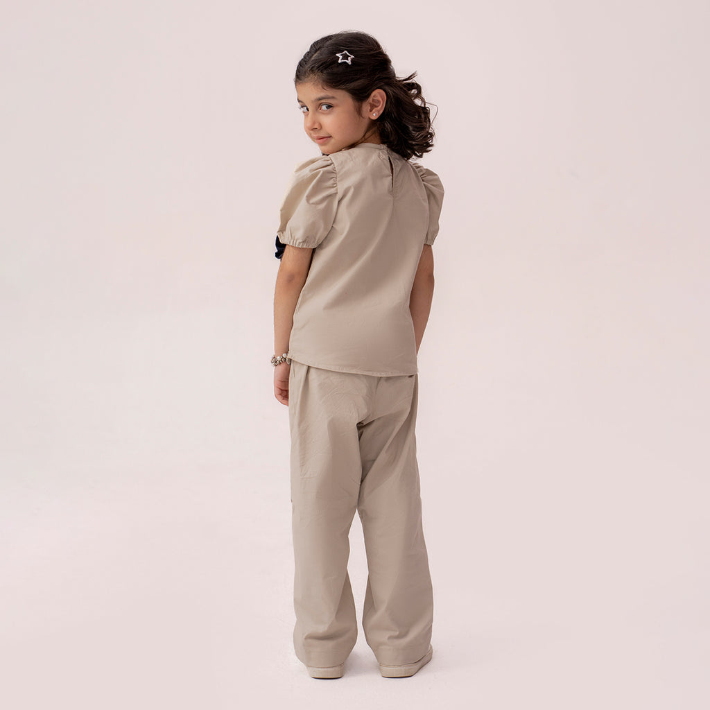 Girls beige blue co-ord set GTW-0006