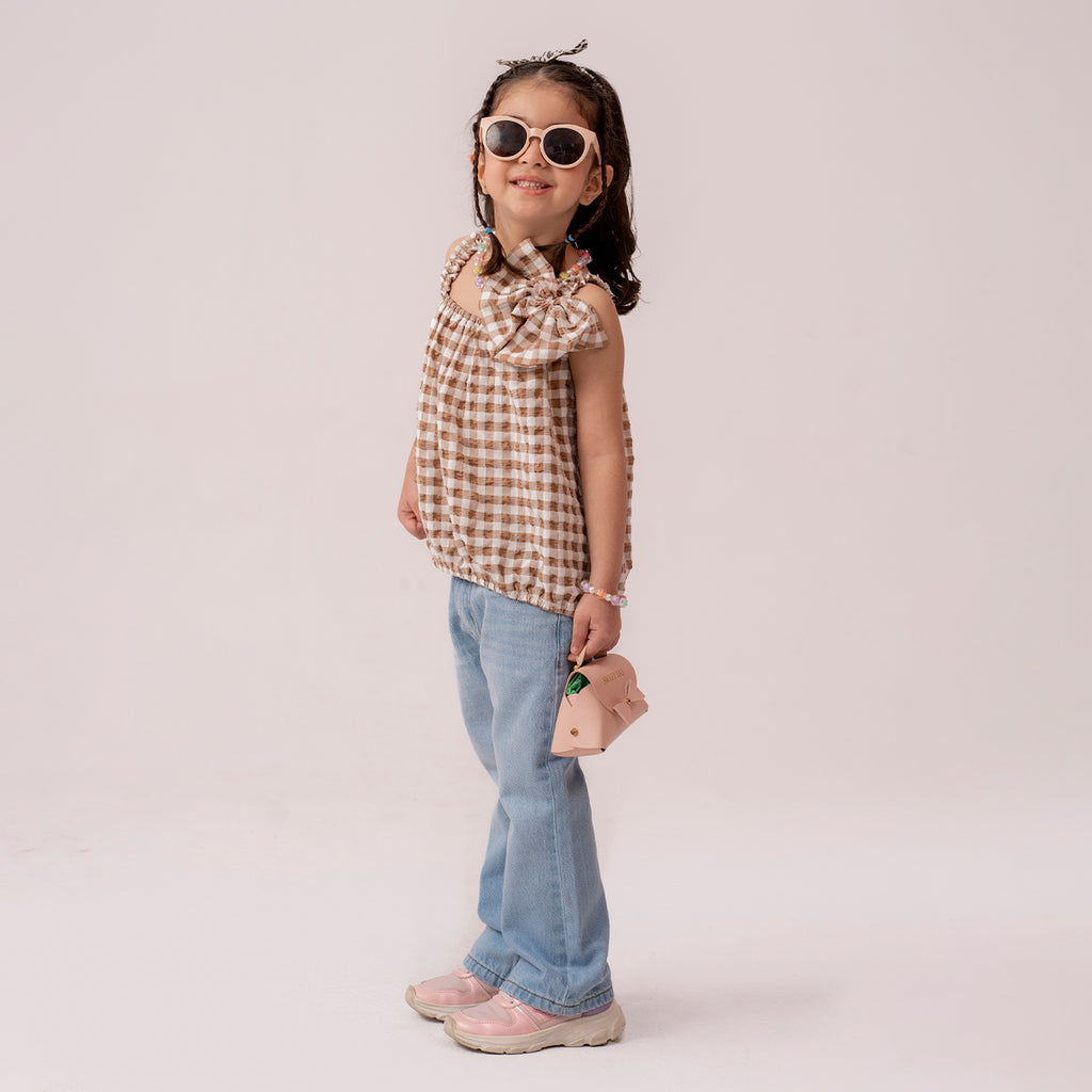 Girls brown woven top GTW-0001