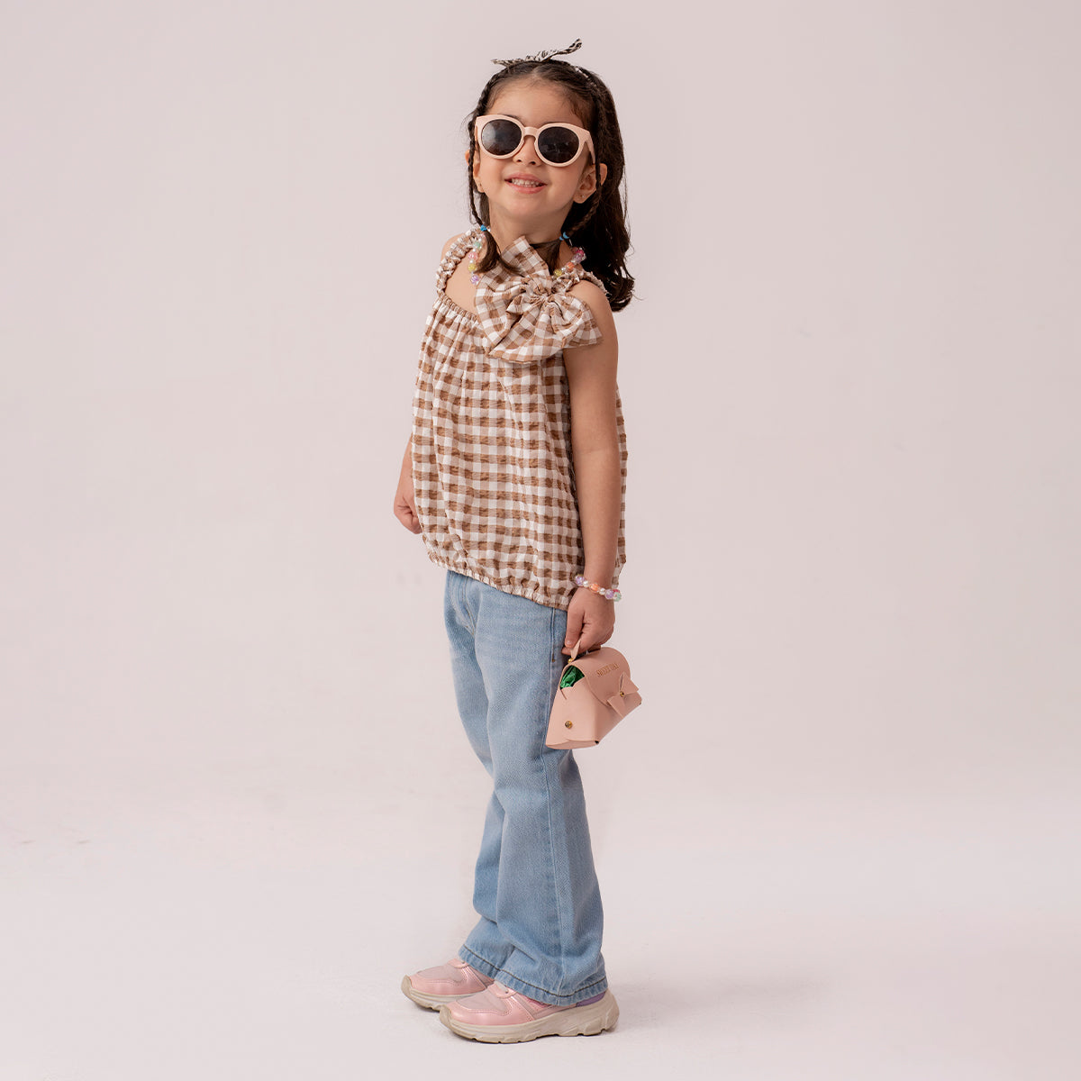 Girls brown woven top GTW-0001