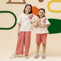 Girls offwhite pink floral oversized co ord set - GSK0001