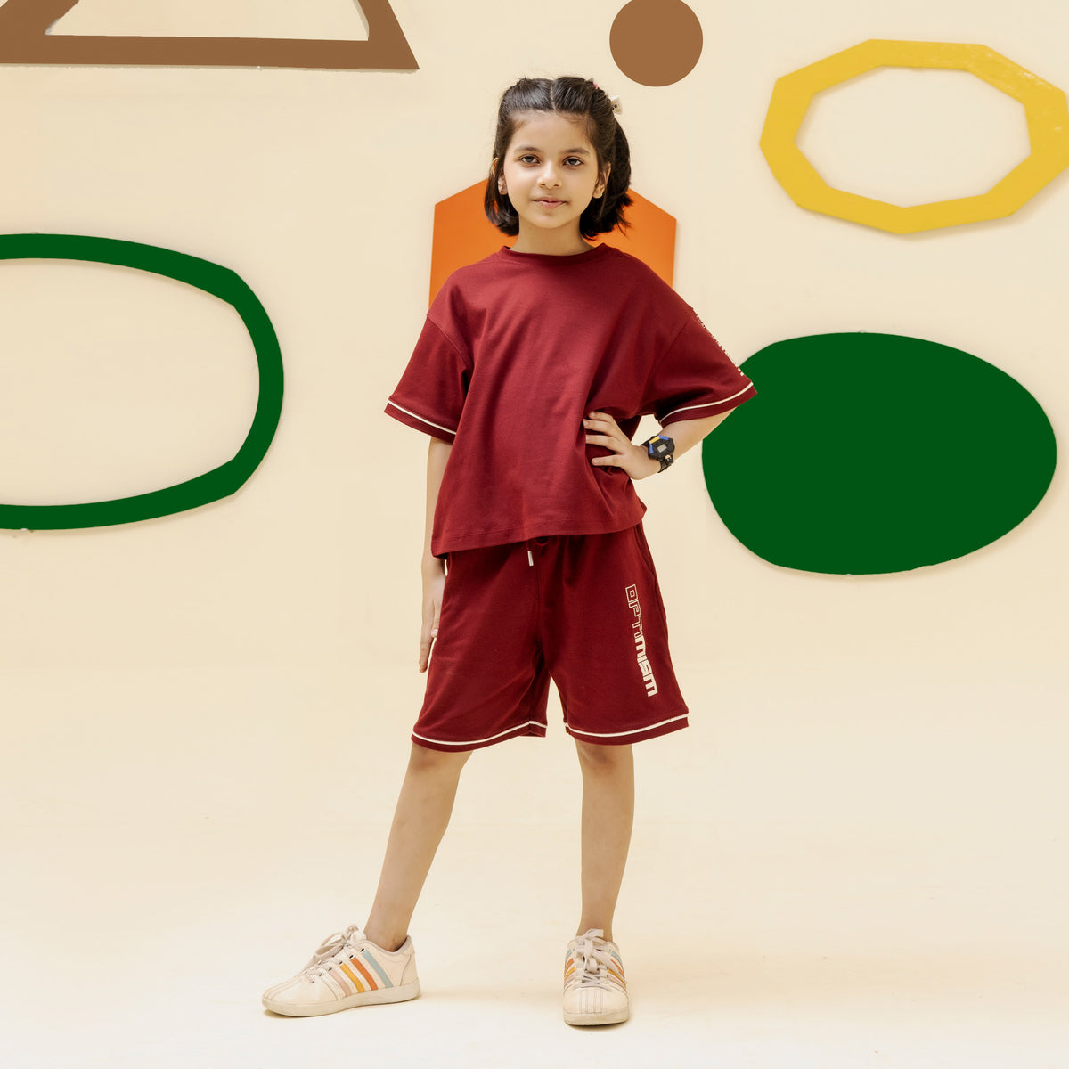 Girls maroon minimalist oversized co ord set - GSK0002