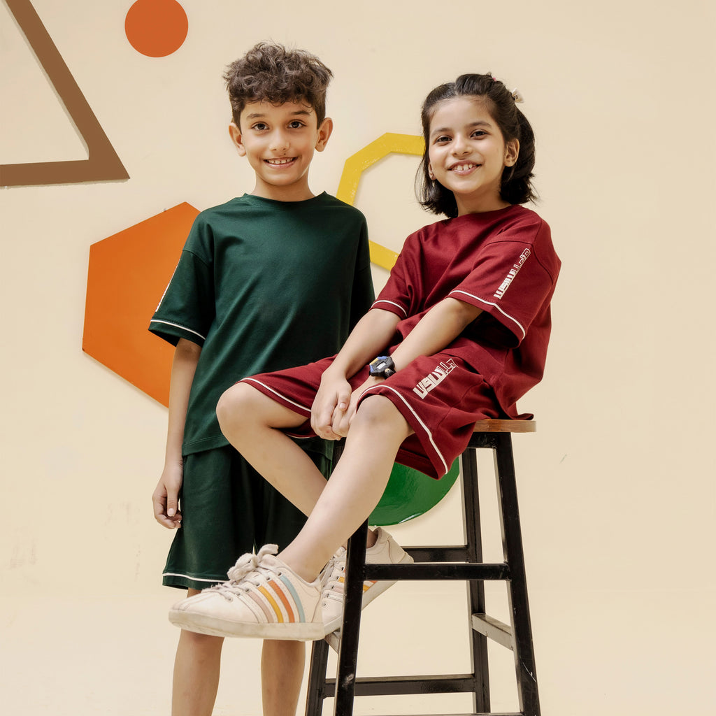 Girls maroon minimalist oversized co ord set - GSK0002