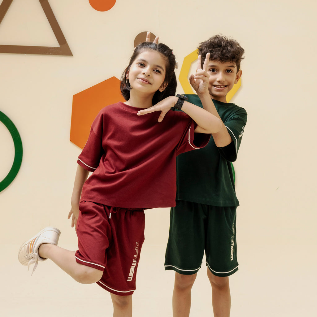 Girls maroon minimalist oversized co ord set - GSK0002