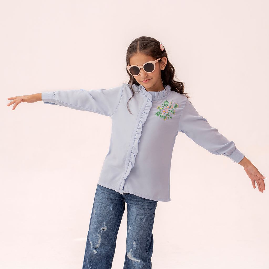 Girls blue button down shirt GTW-0004