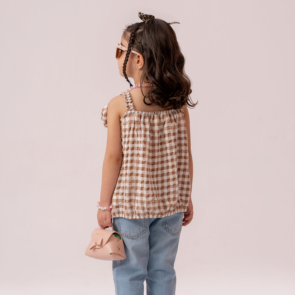 Girls brown woven top GTW-0001