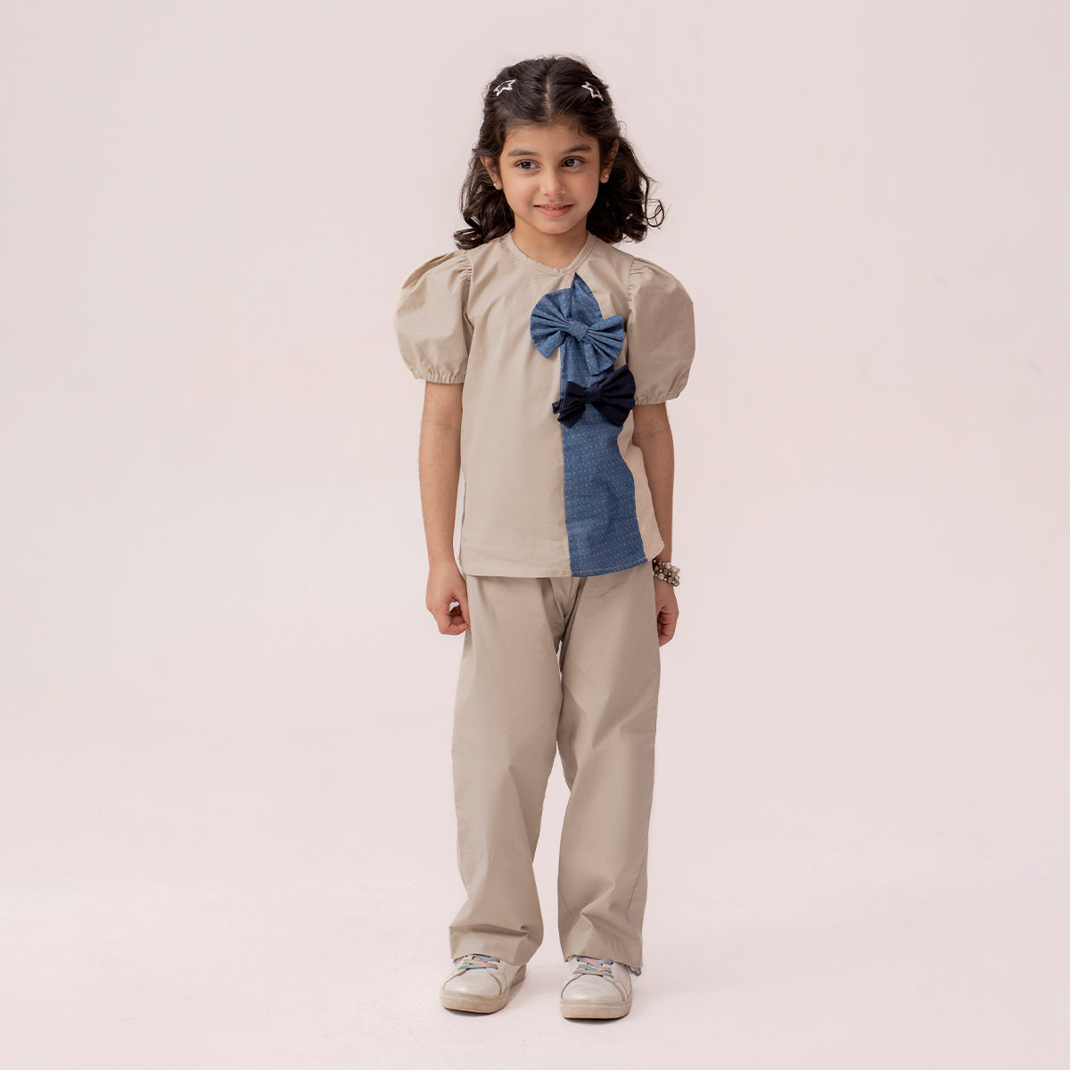 Girls beige blue co-ord set GTW-0006