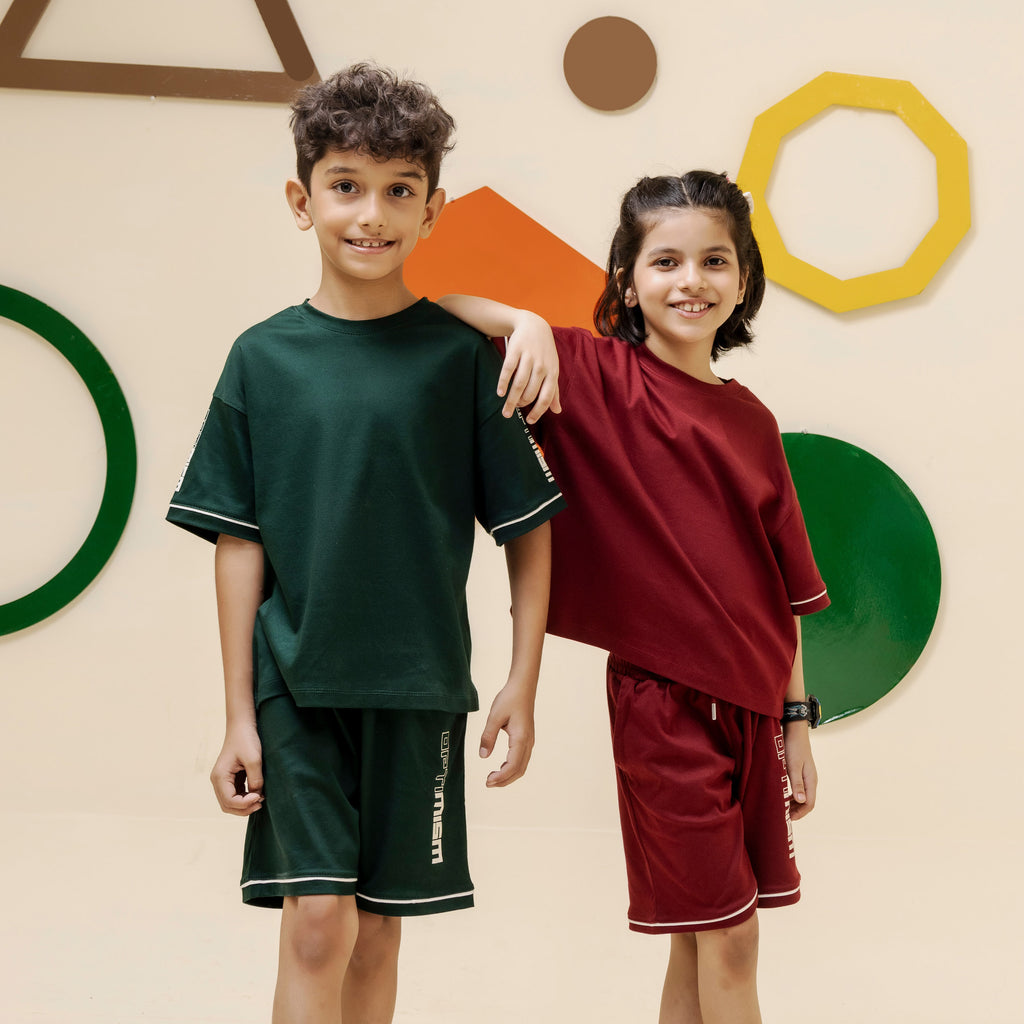 Girls maroon minimalist oversized co ord set - GSK0002
