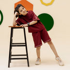 Girls maroon minimalist oversized co ord set - GSK0002