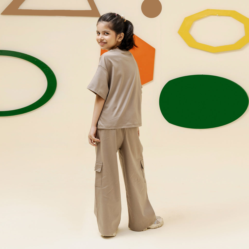 Girls light olive cargo oversized co ord set - GSK0003