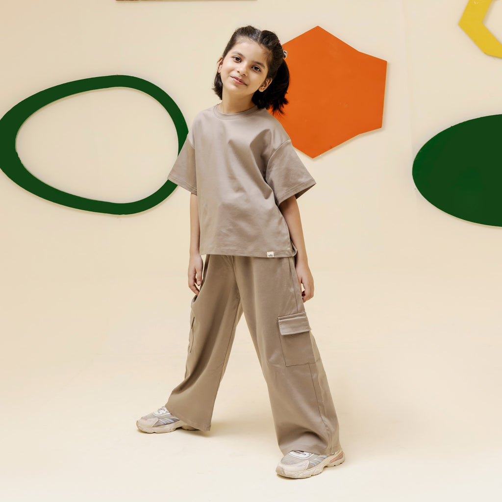 Girls light olive cargo oversized co ord set - GSK0003
