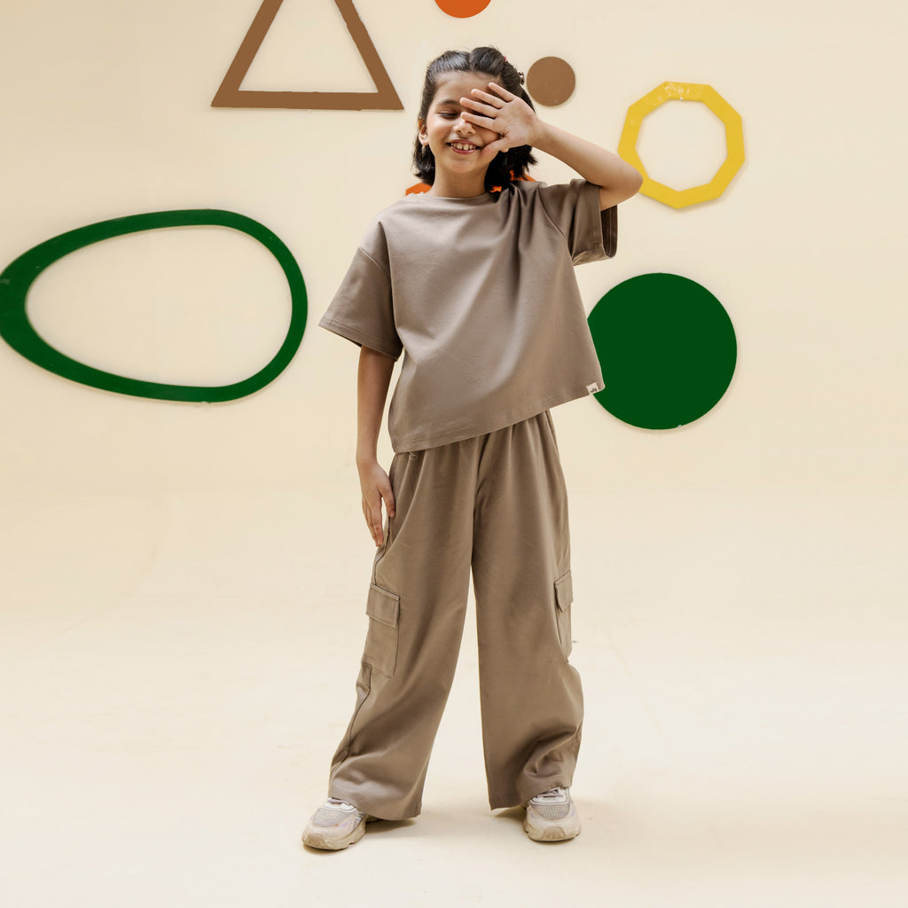 Girls light olive cargo oversized co ord set - GSK0003