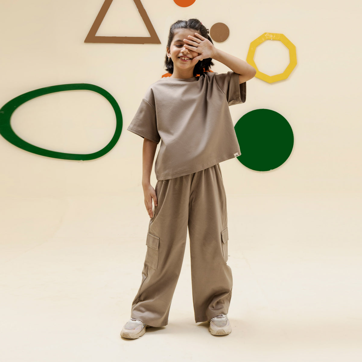 Girls light olive cargo oversized co ord set - GSK0003