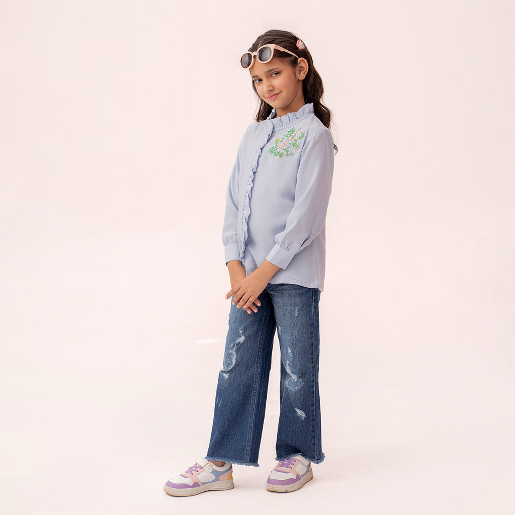 Girls blue button down shirt GTW-0004