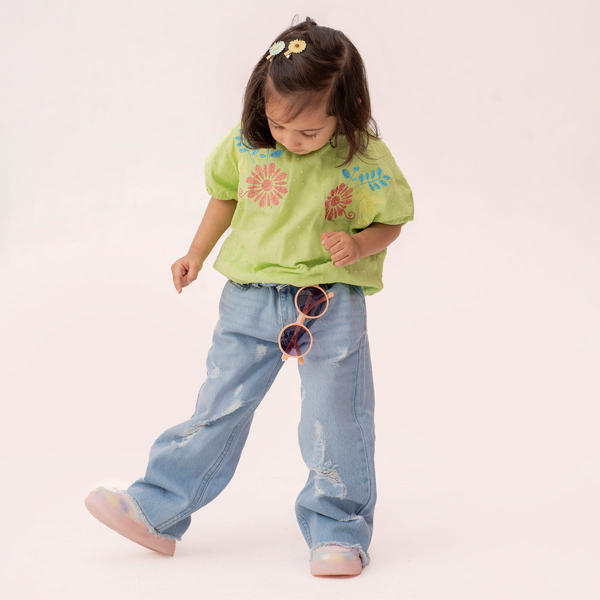 Girls green woven top GTW-0002