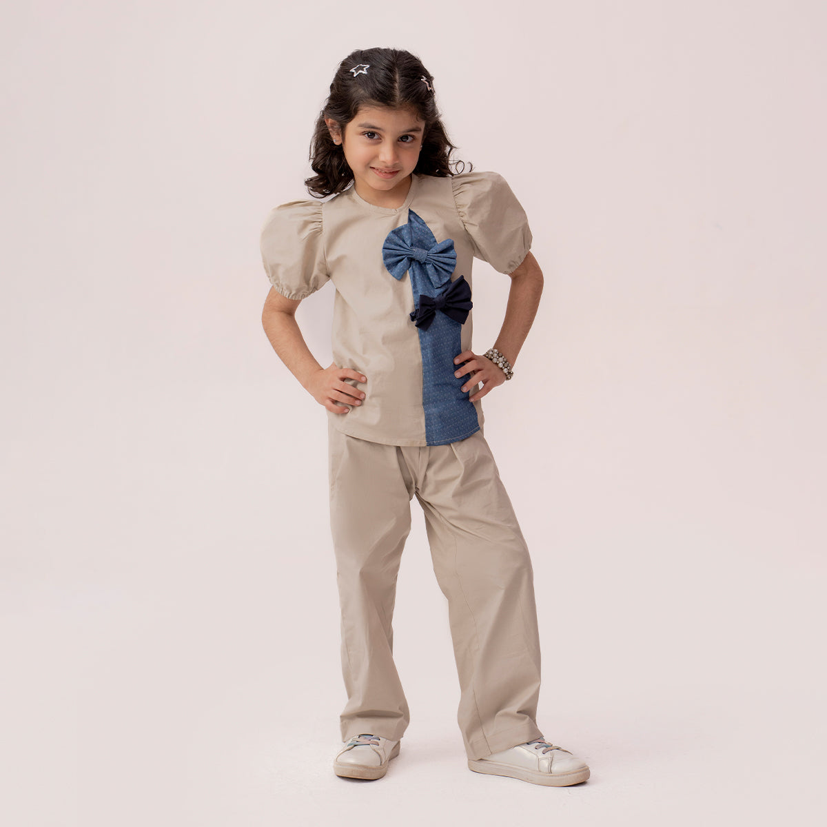 Girls beige blue co-ord set GTW-0006